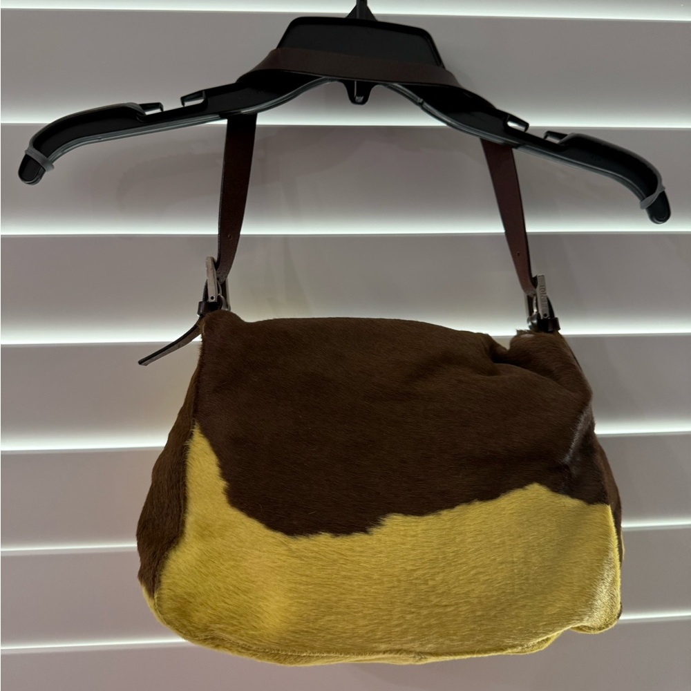 FENDI VINTAGE Pony Hair Mama Bag Brown/Yellow Women's Bag - Picture 4 of 13